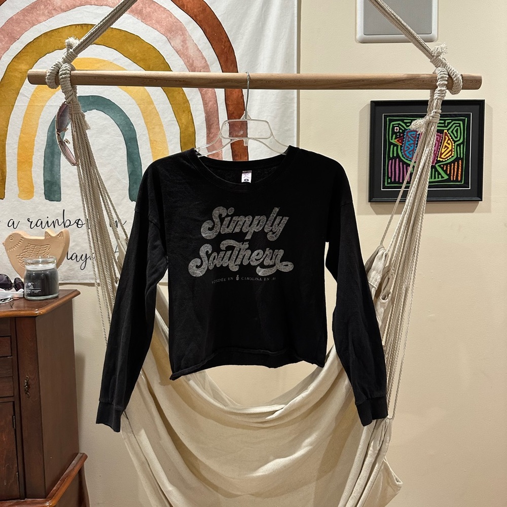 Small cropped, black, simply southern long sleeve tee
